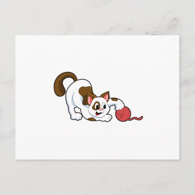Katze mit Ball aus Wolle Postkarte (Vorderseite)