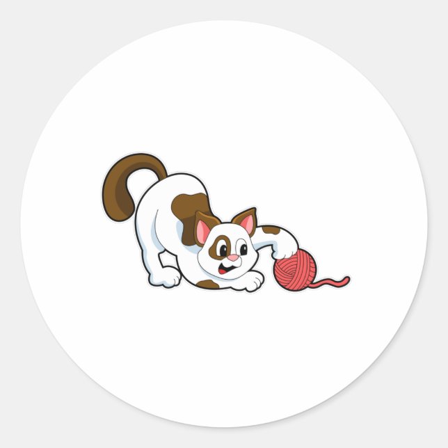 Katze mit Ball aus Wolle Runder Aufkleber (Vorderseite)