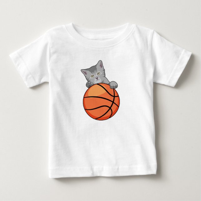 Katze mit Basketball Baby T-shirt (Vorderseite)