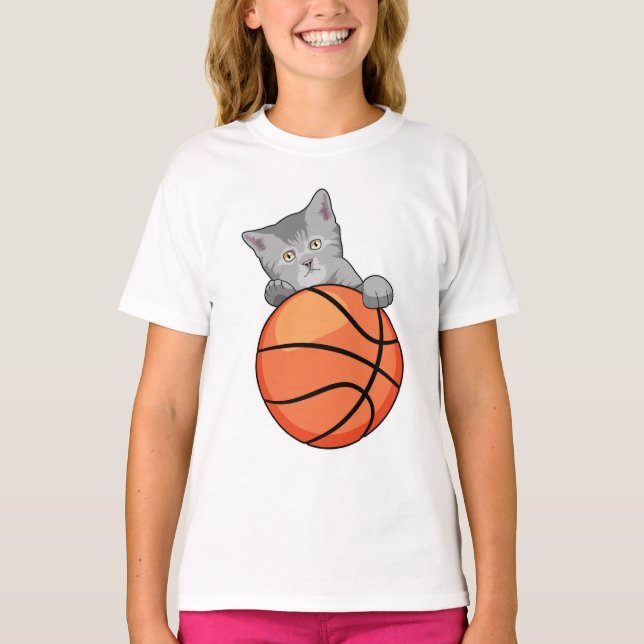 Katze mit Basketball T-Shirt (Vorderseite)