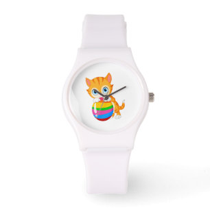 Katze mit Beachball.ai Armbanduhr