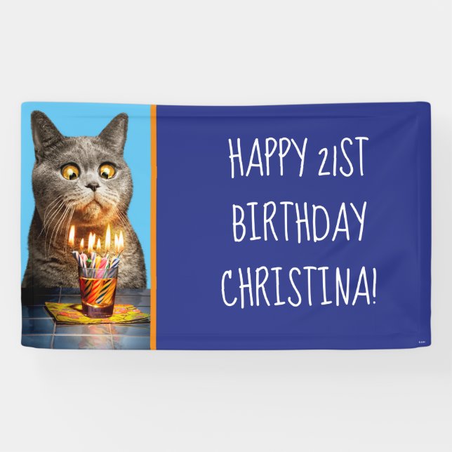 Katze mit Birthday-Schuhglas Banner (Horizontal)