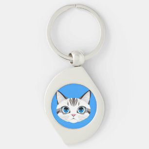 Katze mit blauen Augen vor einem hellblauen Hinter Schlüsselanhänger