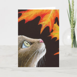Katze mit Blick auf Herbstblätter Katze 442 Dankeskarte