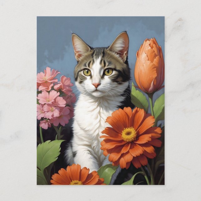 Katze mit Blume (Aktualisierung) Postkarte (Vorderseite)