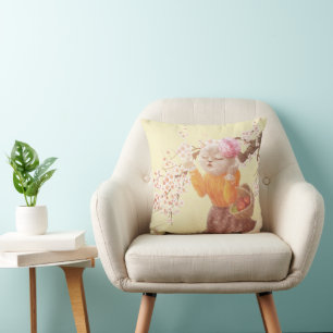 Katze mit Blume-Körbe singen Kissen