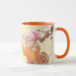 Katze mit Blume-Körbe singen Tasse
