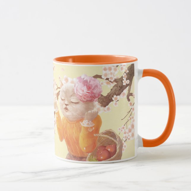 Katze mit Blume-Körbe singen Tasse (Rechts)