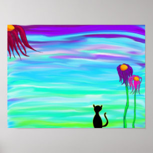 Katze mit Blume Poster