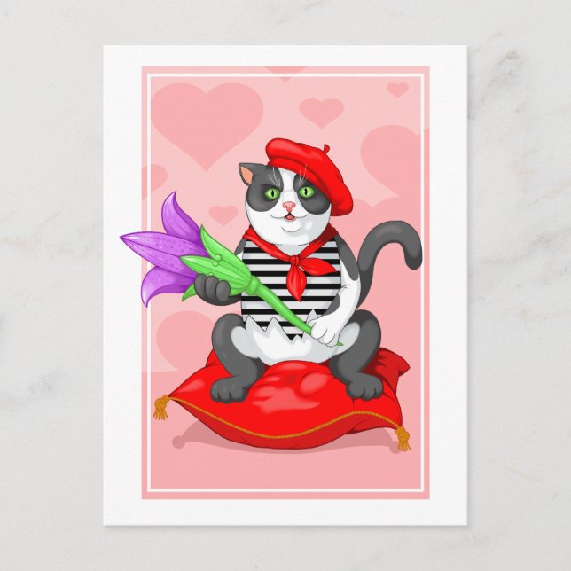 Katze mit Blume Postkarte (Vorderseite)