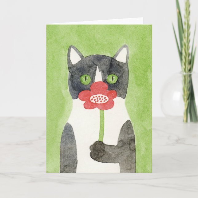 Katze mit Blumen-Anmerkungs-Karte Karte (Vorderseite)