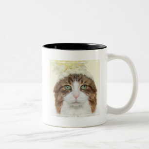 Katze mit Blumen-Hut Zweifarbige Tasse