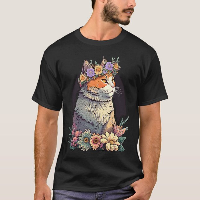 Katze mit Blumenkranz  2 T-Shirt (Vorderseite)