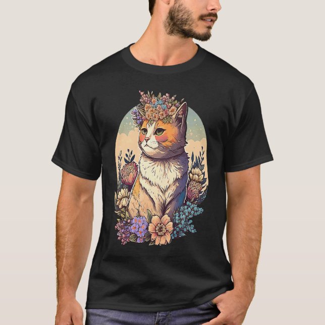 Katze mit Blumenkranz  3 T-Shirt (Vorderseite)