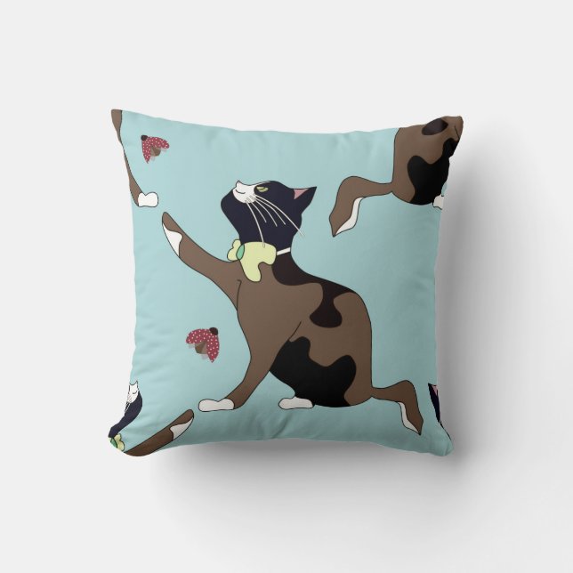 Katze mit Bogen fängt einen Ladybug. Kissen (Vorderseite)
