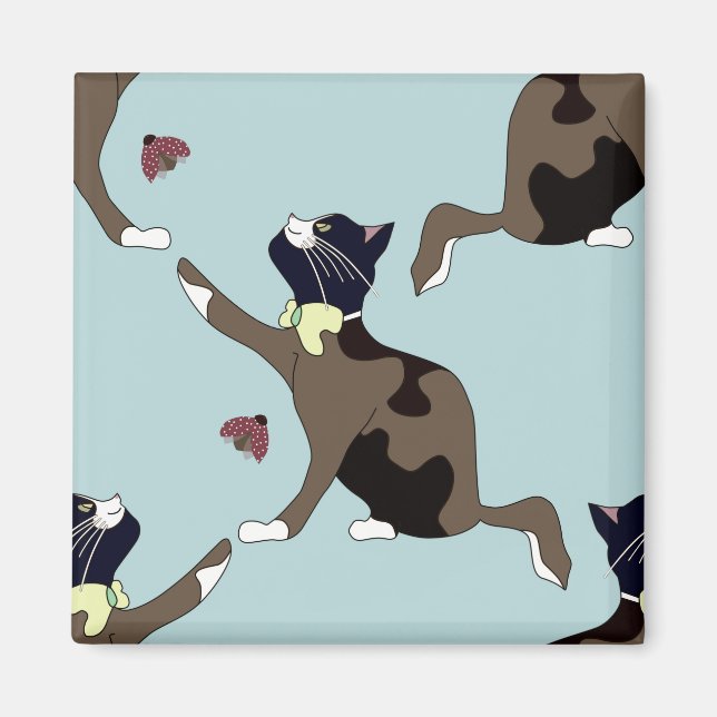 Katze mit Bogen fängt einen Ladybug. Magnet (Vorne)