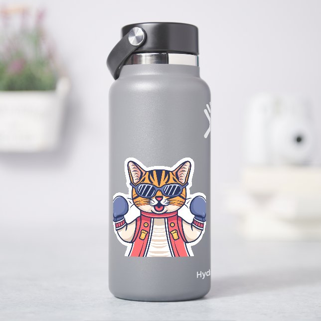 Katze mit Boxhandschuhen Aufkleber (HydroFlask)