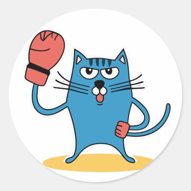 Katze mit Boxhandschuhen Runder Aufkleber (Vorderseite)