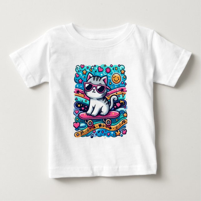 Katze mit Brille Baby T-shirt (Vorderseite)