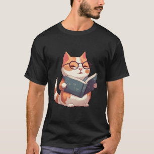 Katze mit Brille intellektuell buchen T-Shirt
