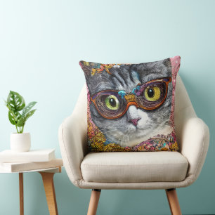 Katze mit Brille Kissen