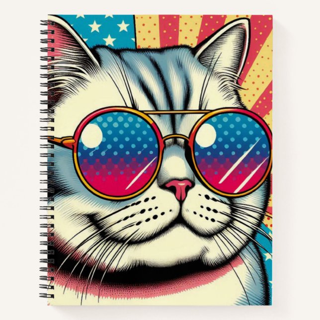 Katze mit Brille Notizbuch (Vorderseite)