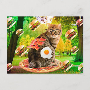Katze mit Brille und Fast Food Postkarte