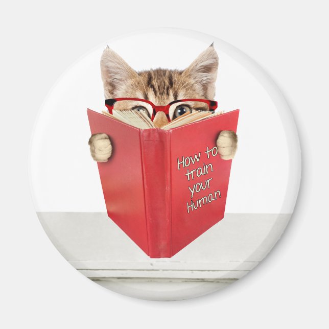 Katze mit Brille und Rotes Buch Magnet (Vorne)