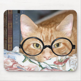 Katze mit Brillen und Büchern Mousepad