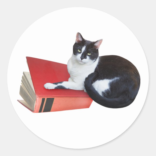 Katze mit Buchsticker Runder Aufkleber (Vorderseite)