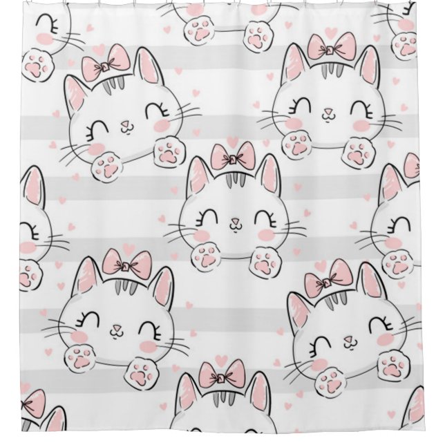 Katze mit Bugmuster Duschvorhang (Vorderseite)