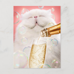 Katze mit Champagner Einladungspostkarte