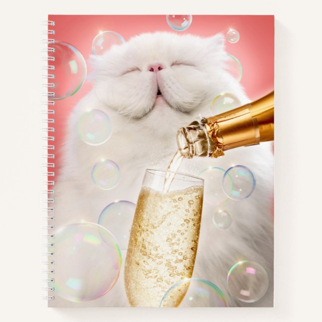 Katze mit Champagner Notizbuch (Vorderseite)