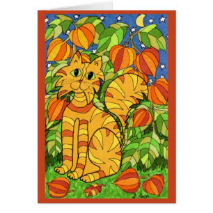 Katze mit chinesischer Laternenpflege-Pflanze