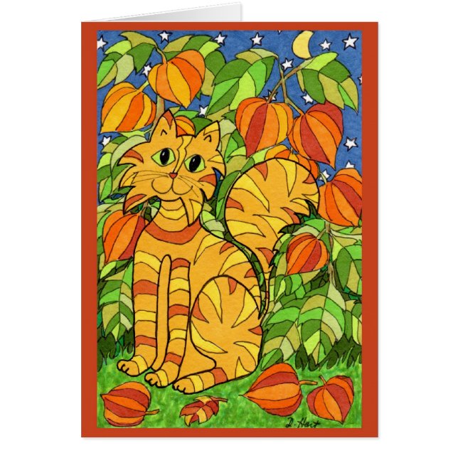 Katze mit chinesischer Laternenpflege-Pflanze (Vorne)