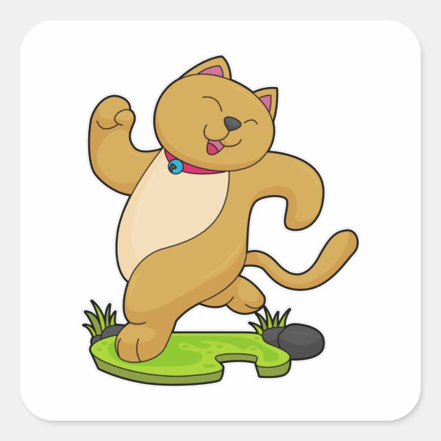 Katze mit Choker beim Laufen Quadratischer Aufkleber (Vorderseite)