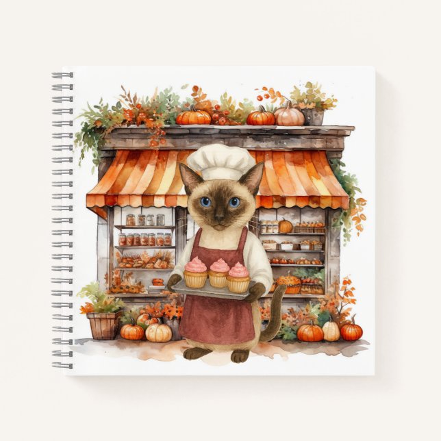 Katze mit Cupcake für Bäckerei Erntedank Notizbuch (Vorderseite)