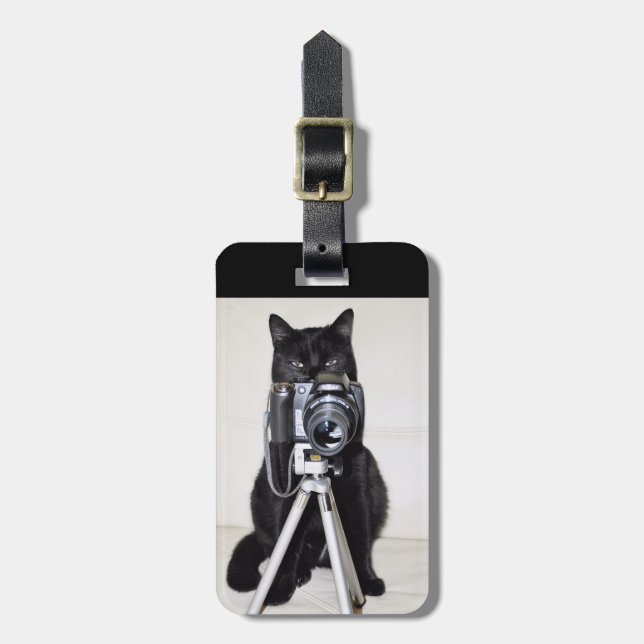 Katze mit der Kamera Gepäckanhänger (Vorderseite vertikal)