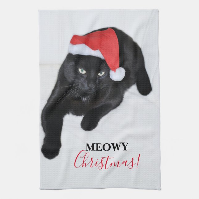 Katze mit der roten Weihnachtsmannmütze Geschirrtuch (Vertikal)