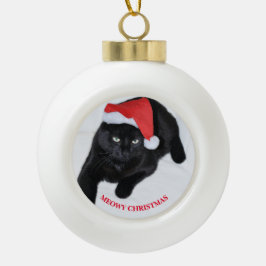 Katze mit der roten Weihnachtsmannmütze Keramik Kugel-Ornament