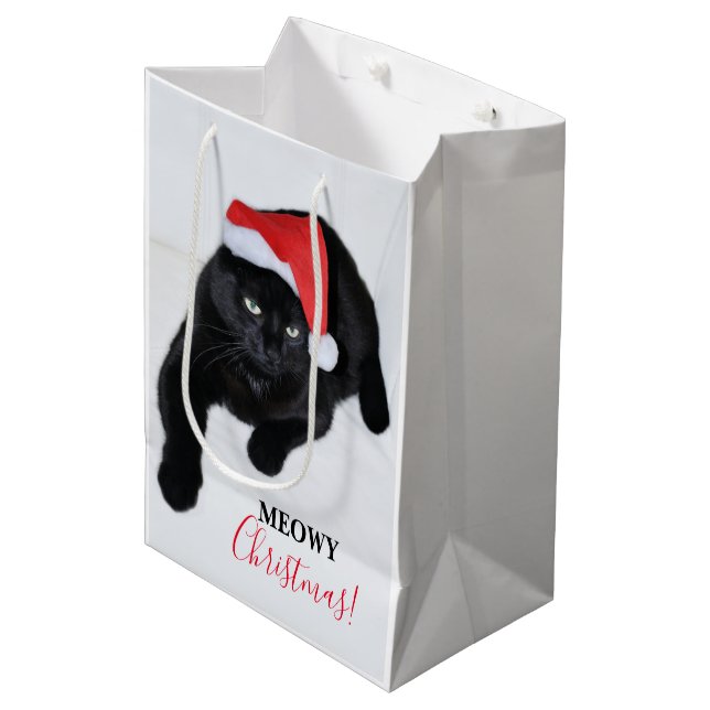 Katze mit der roten Weihnachtsmannmütze Mittlere Geschenktüte (Vorderseite Schrägansicht)