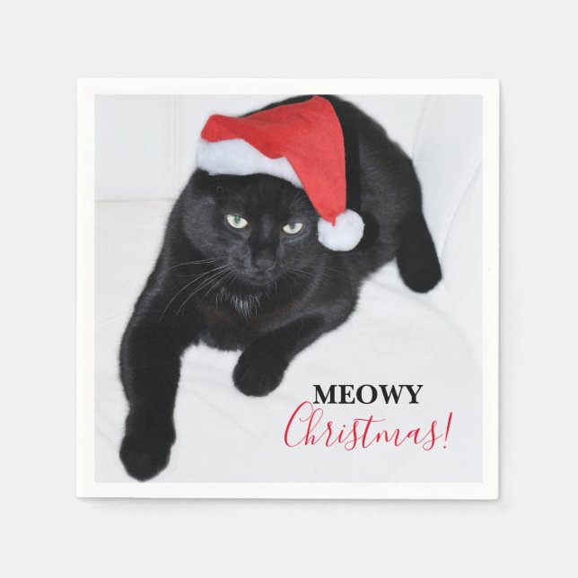 Katze mit der Roten Weihnachtsmannmütze Serviette (Vorderseite)