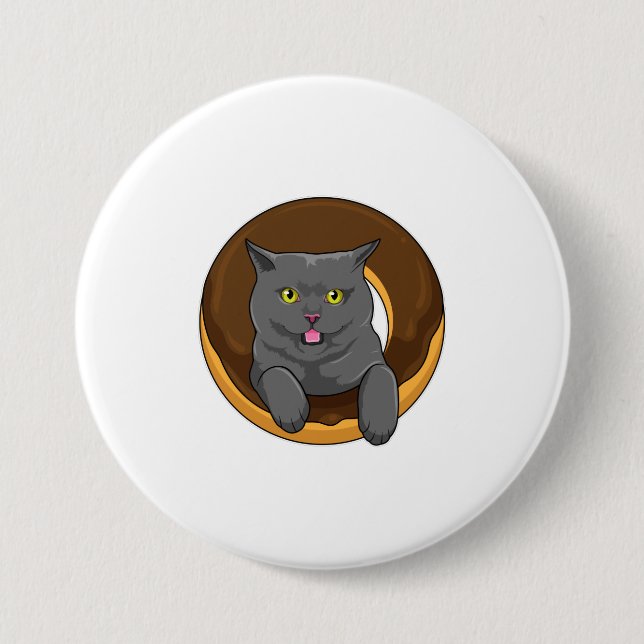Katze mit Donut Button (Vorderseite)