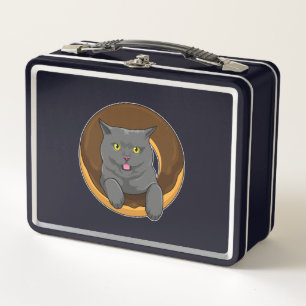 Katze mit Donut Metall Brotdose