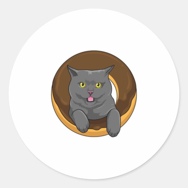 Katze mit Donut Runder Aufkleber (Vorderseite)