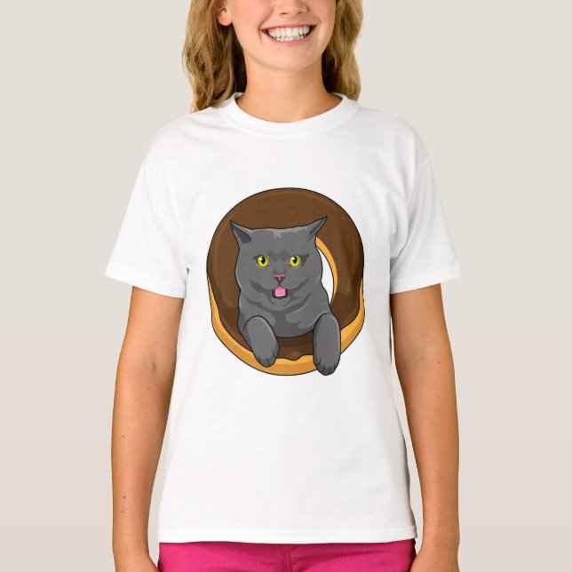 Katze mit Donut T-Shirt (Vorderseite)