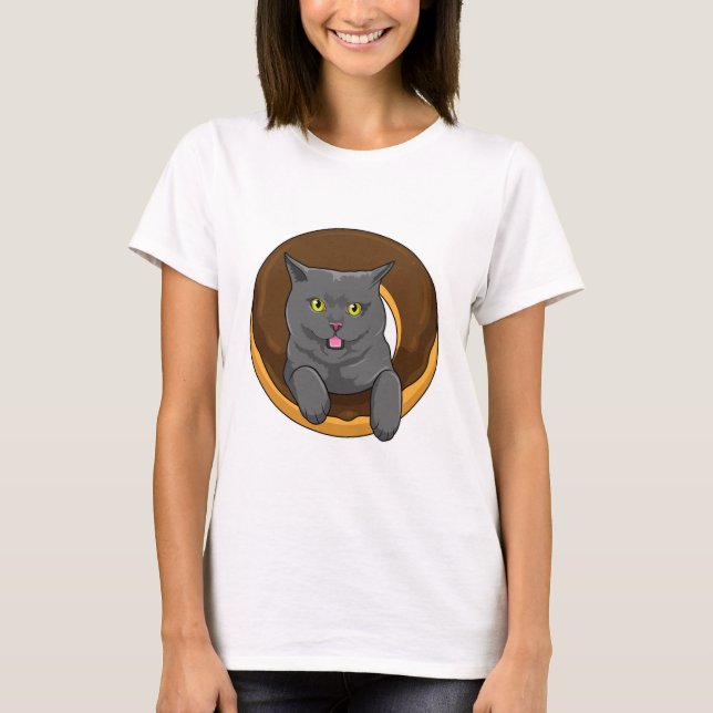 Katze mit Donut T-Shirt (Vorderseite)