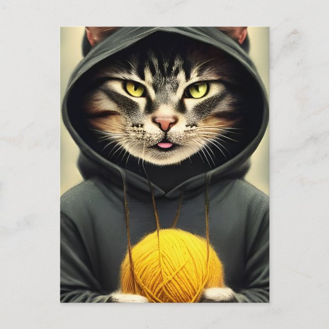 Katze mit einem Ball aus Garn Postkarte (Vorderseite)