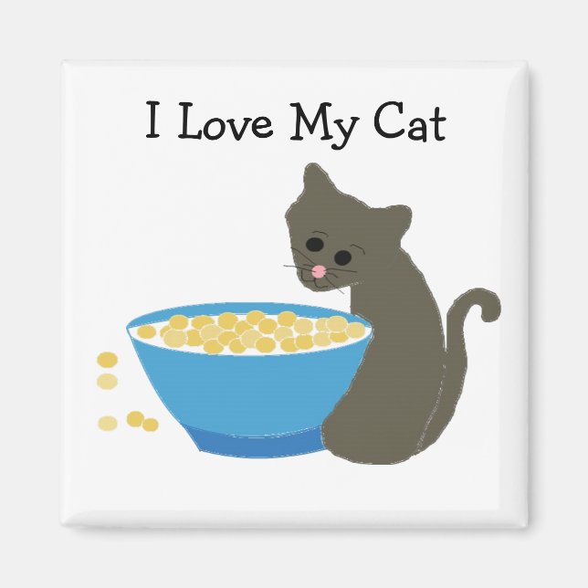Katze mit einem Blue Food Disc Magnet (Vorne)