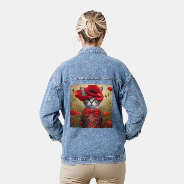 Katze mit einem Kleid aus Mohn Jeansjacke (Modell)